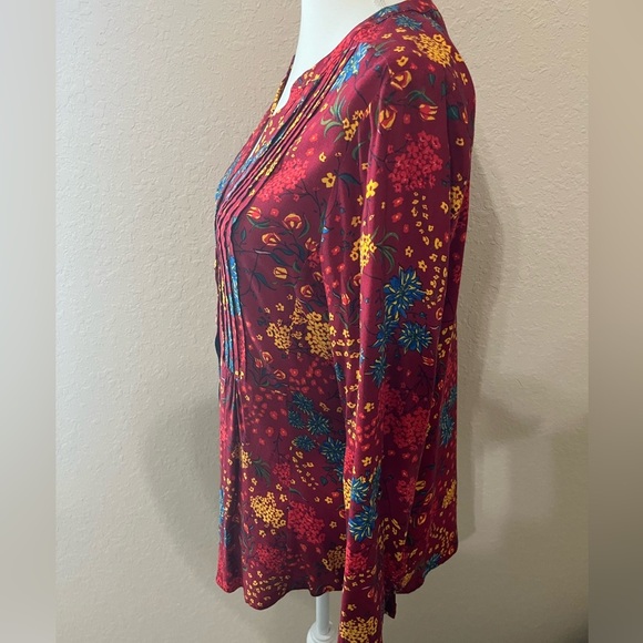 Anthropologie Maeve Red Floral Viscose Button Printed Pintucked Blouse Sz S - Picture 7 of 10